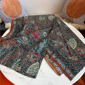 Teal Floral Print African Wax Fabric